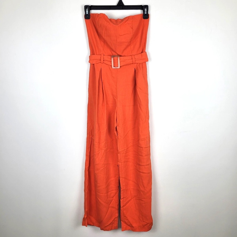 Strapless Wide-Leg Jumpsuit with Belt - Orange